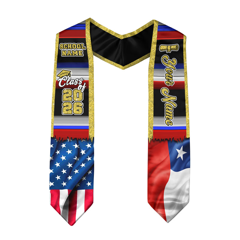 Customized Chile Graduation Stole with Chilean Flag Inspired Pattern, Graduation Sash Class of 2026