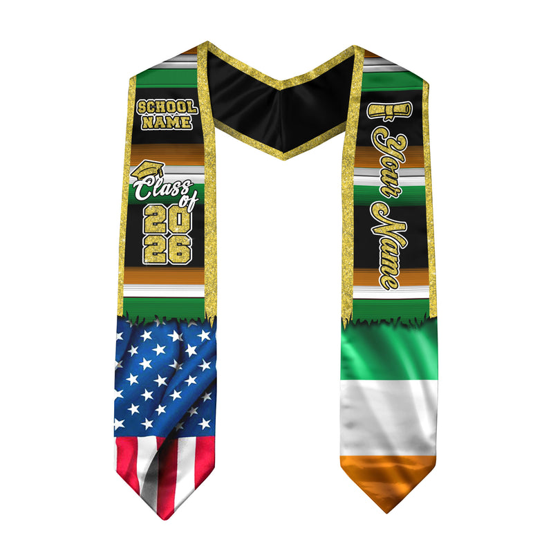Customized Ireland Graduation Stole with Irish Flag Design Elements, Graduation Sash Class of 2026