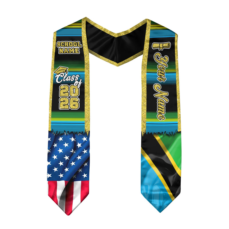 Customized Tanzania Graduation Stole Featuring Tanzanian Flag Design, Graduation Sash for Class of 2026