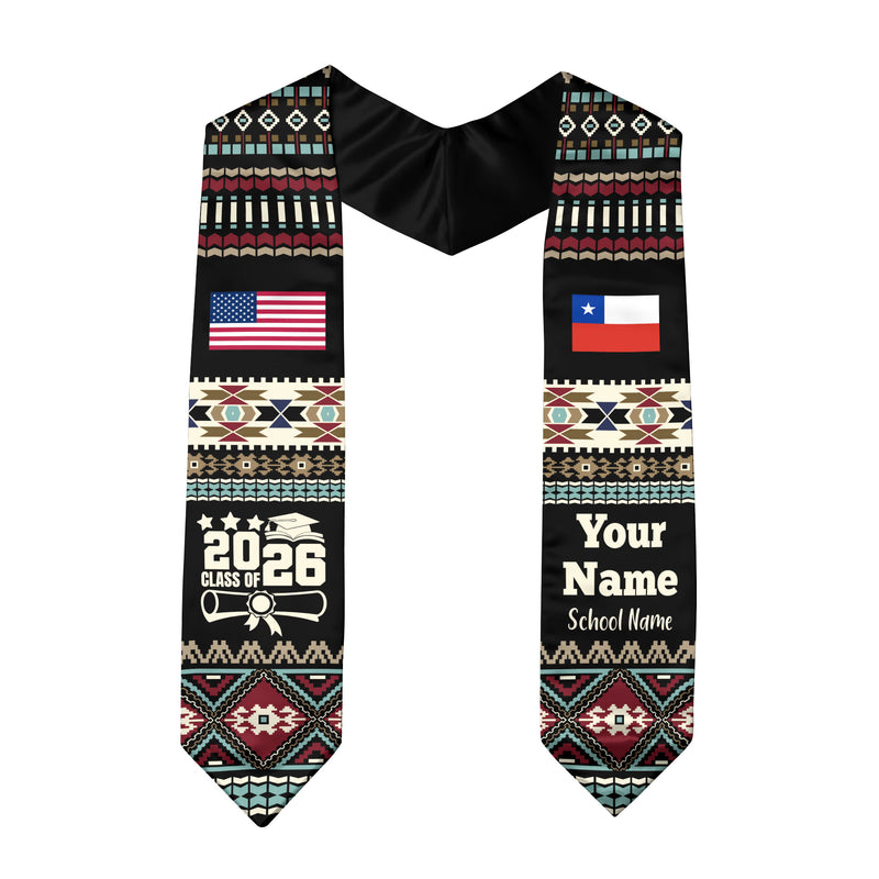 Customized Chile Graduation Stole Featuring National Flag Motif, Graduation Sash for Class of 2026
