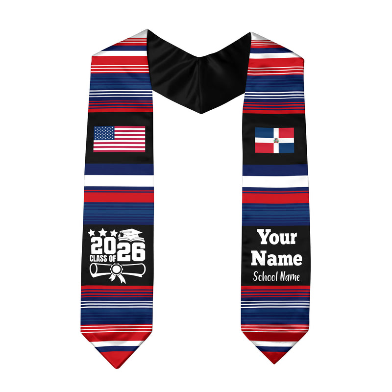 Customized Dominican Republic Graduation Stole Featuring Flag Motif, Graduation Sash for Class of 2026