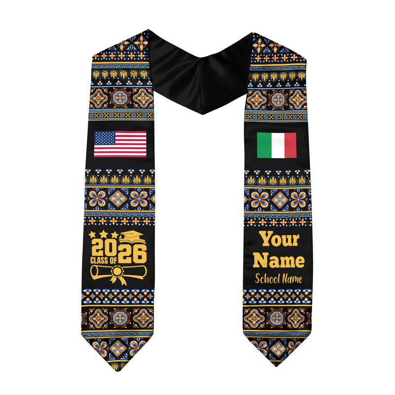 Customized Italy Graduation Stole Featuring National Flag Motif, Graduation Sash for Class of 2026