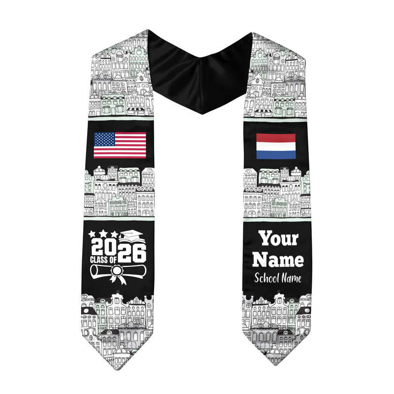 Customized Netherlands Graduation Stole Featuring National Flag Motif, Graduation Sash for Class of 2026