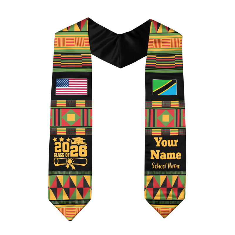 Customized Tanzania Graduation Stole Featuring National Flag Motif, Graduation Sash for Class of 2026