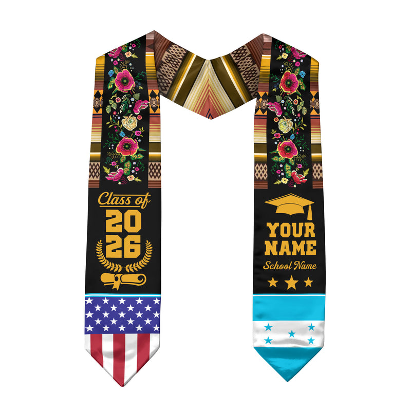 Honduras Graduation Stole 2026, Honduras Flag Sash, Custom Personalization Option