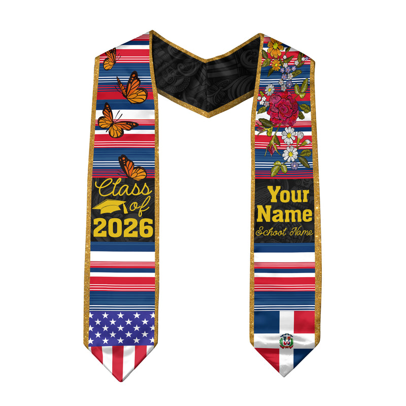 2026 Dominican Republic Flag Graduation Sash, Dominican Stole, Personal Detail