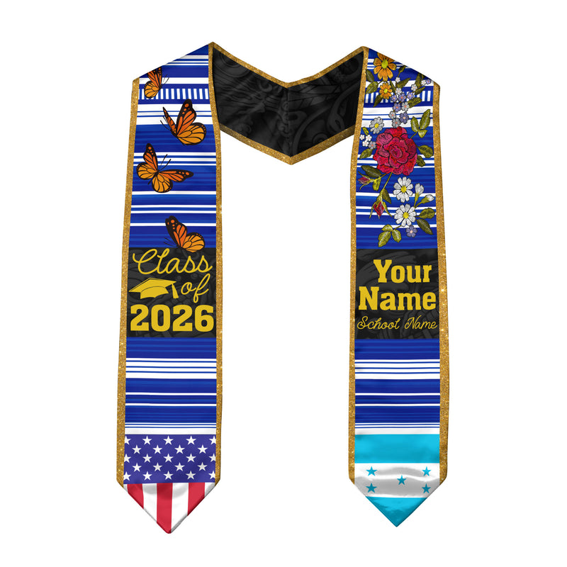 2026 Honduras Flag Graduation Stole, Honduras Sash, Add Personalized Detail
