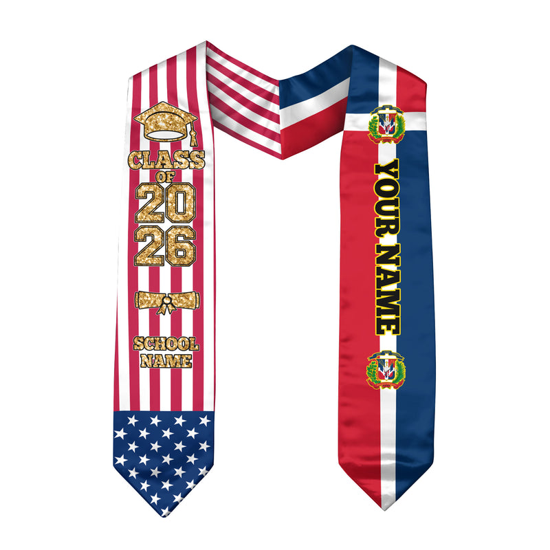 Customized Dominican Republic Graduation Stole with National Flag Accent, Graduation Sash 2026