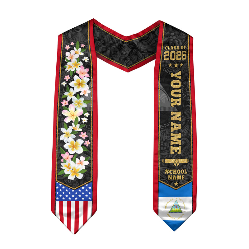 Nicaragua Graduation Stole 2026, Nicaraguan Flag Sash, Graduation Stole with Custom Accent