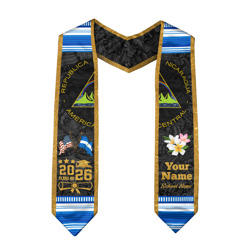 Nicaraguan Flag Graduation Sash 2026, Nicaragua Graduation Stole, Customizable Detail Sash