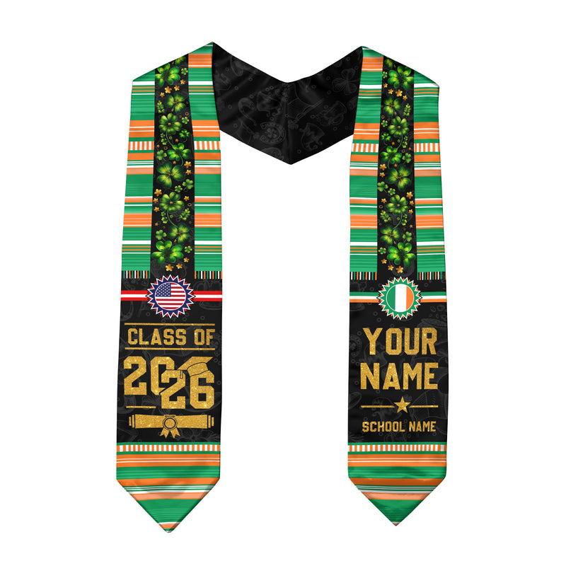 Ireland Flag Graduation Stole 2026, Ireland Stole Sash, Custom Grad Sash Class of 2026