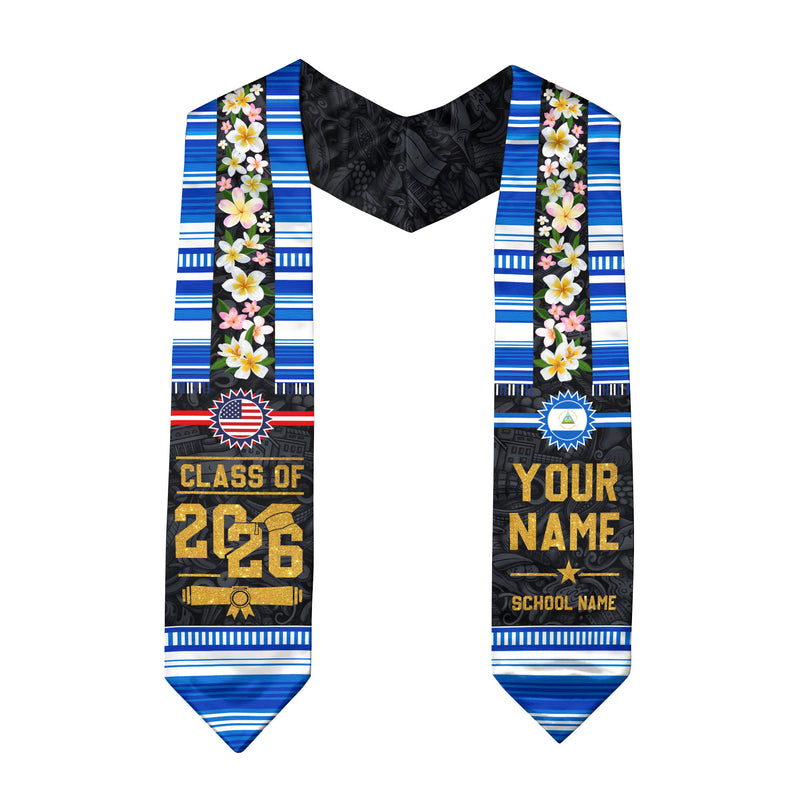 Nicaragua Flag Graduation Stole 2026, Nicaraguan Graduation Sash, Personalized Finish