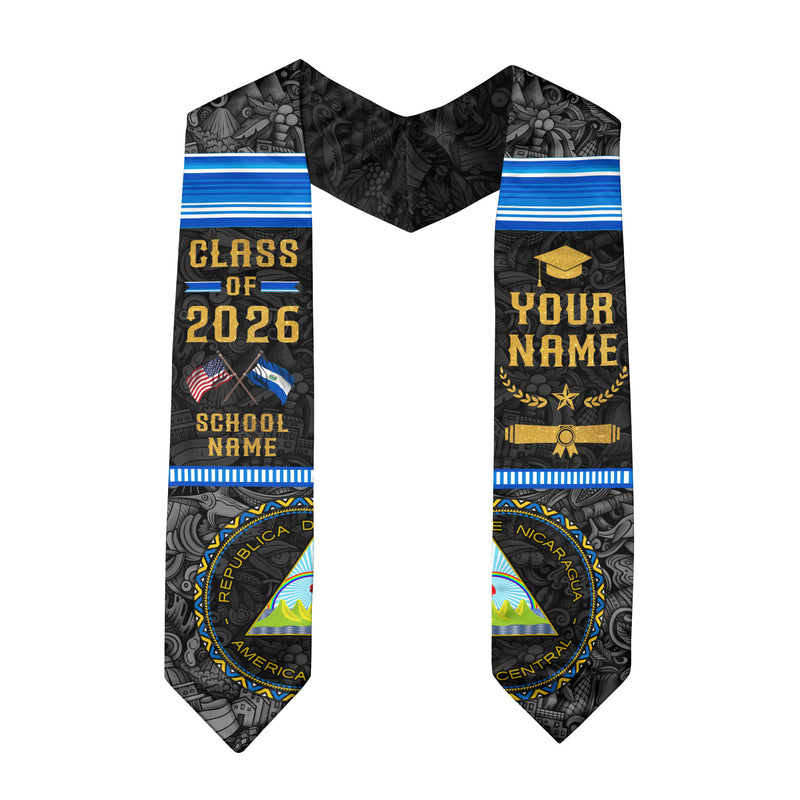 Nicaraguan Graduation Stole 2026, Nicaragua Flag Sash, Graduation Stole with Custom Details