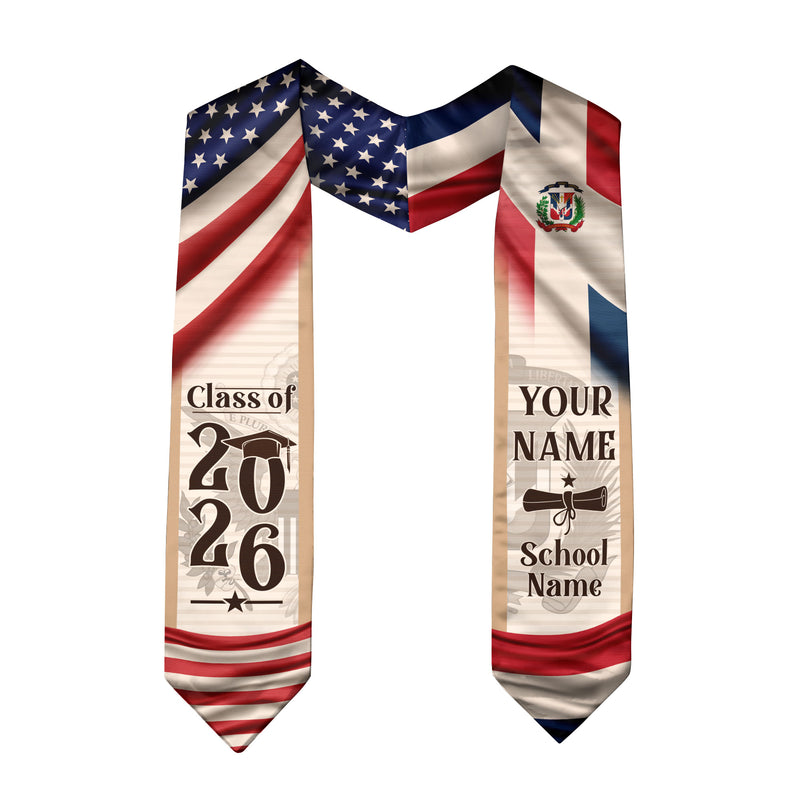 2026 Dominican Graduation Sash, Dominican Stole for Graduation, Flag Dominican Stole