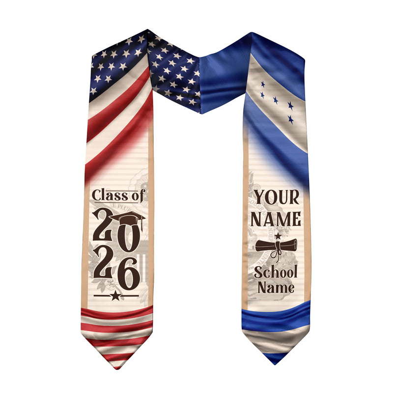Graduation Stole Honduras Flag 2026, Honduran Sash for Graduates, Honduras Stole