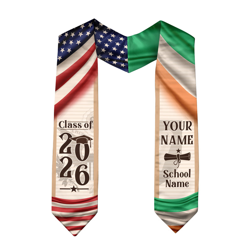 Irish Graduation Stole 2026, Ireland Flag Sash, Custom Graduation Sash for Graduates
