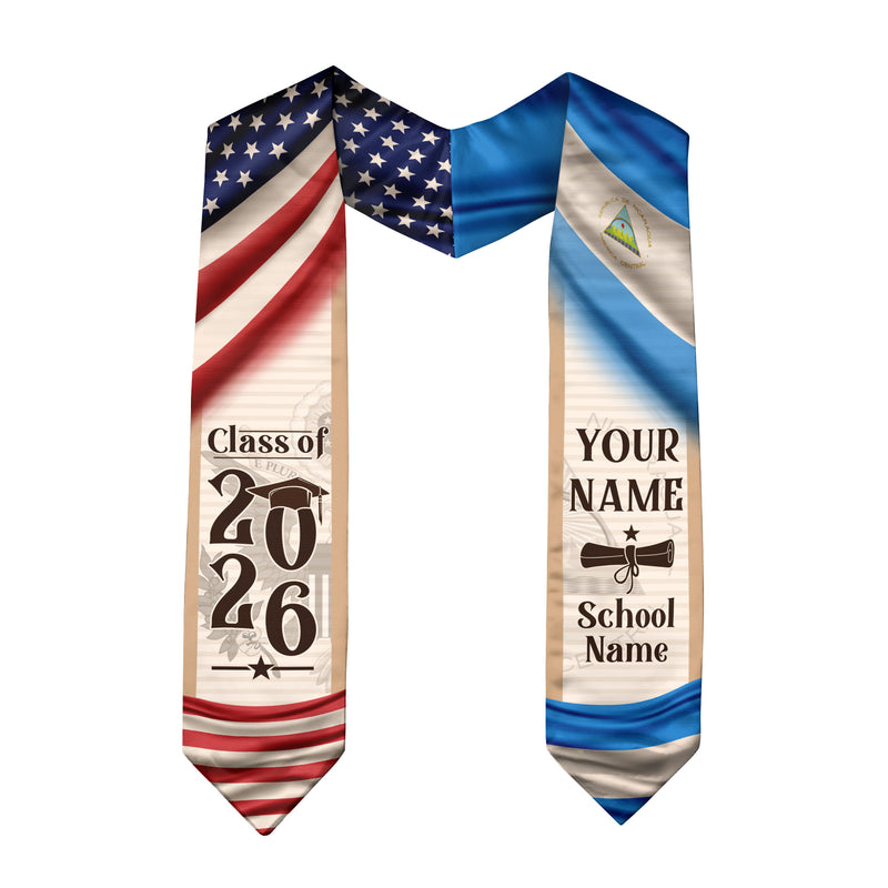 Nicaragua Graduation Sash 2026, Nicaraguan Flag Graduation Stole, Custom Accent for Grads