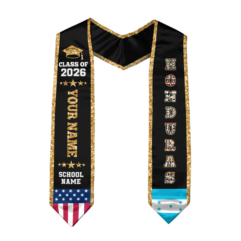 2026 Honduras Flag Graduation Stole, Honduras Sash, Personal Detail Option for Grads