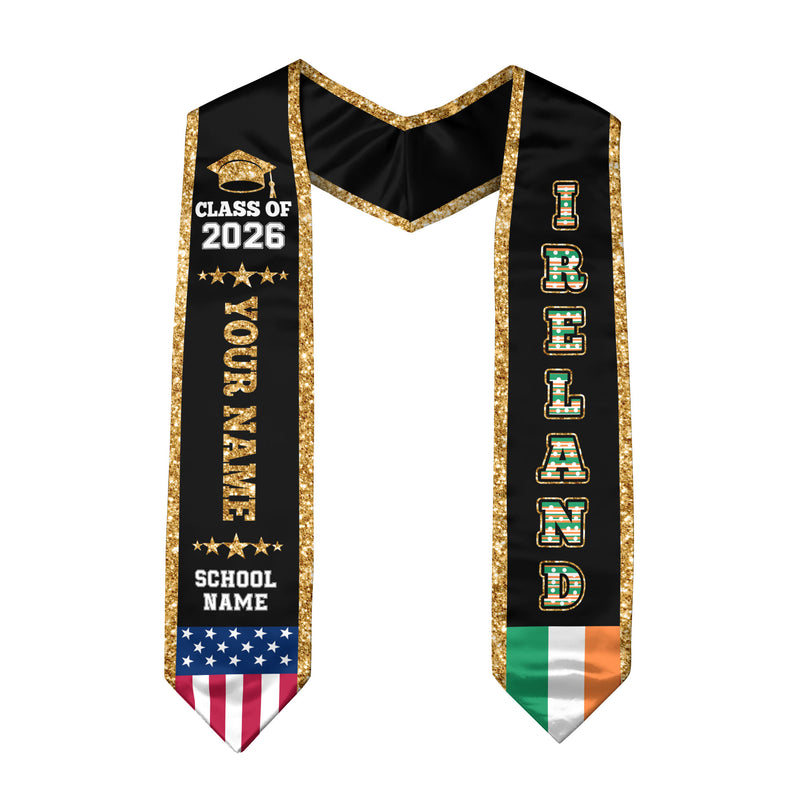 Ireland Graduation Stole 2026, Ireland Flag Sash, Personal Detail Option for Graduates