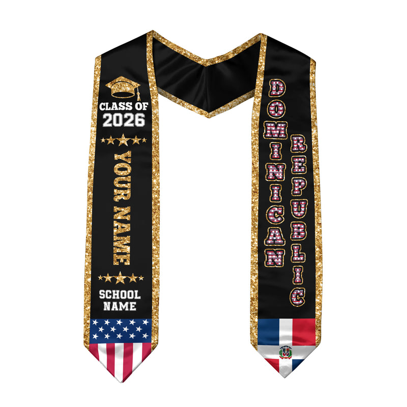 Dominican Republic Graduation Stole 2026, Flag Sash, Personal Detail Option for Grads