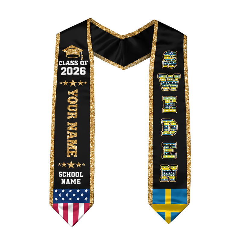 Sweden Graduation Stole 2026, Sweden Flag Sash, Personal Detail Option for Graduates