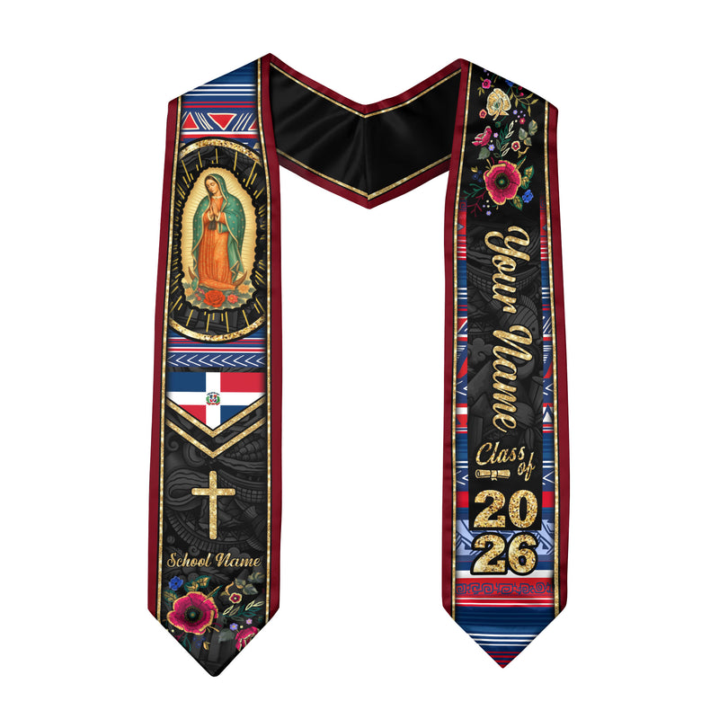 Customized Dominican Graduation Stole with National Flag Theme, Graduation Sash Celebrating Class of 2026