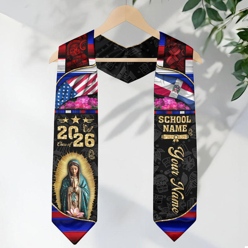 Customized Dominican Graduation Stole Highlighting Flag Colors, Graduation Sash Class of 2026