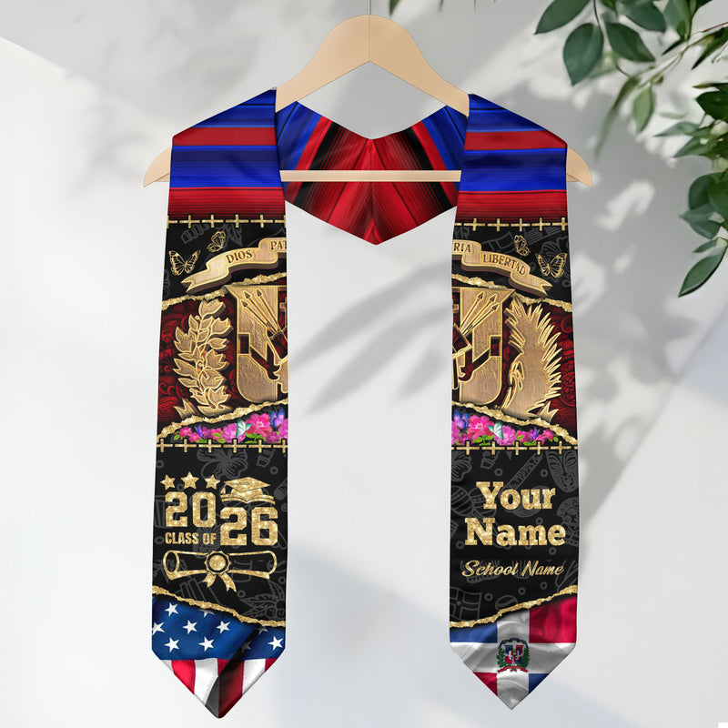 Customized Dominican Graduation Stole with Flag Inspired Design, Graduation Sash for Class of 2026