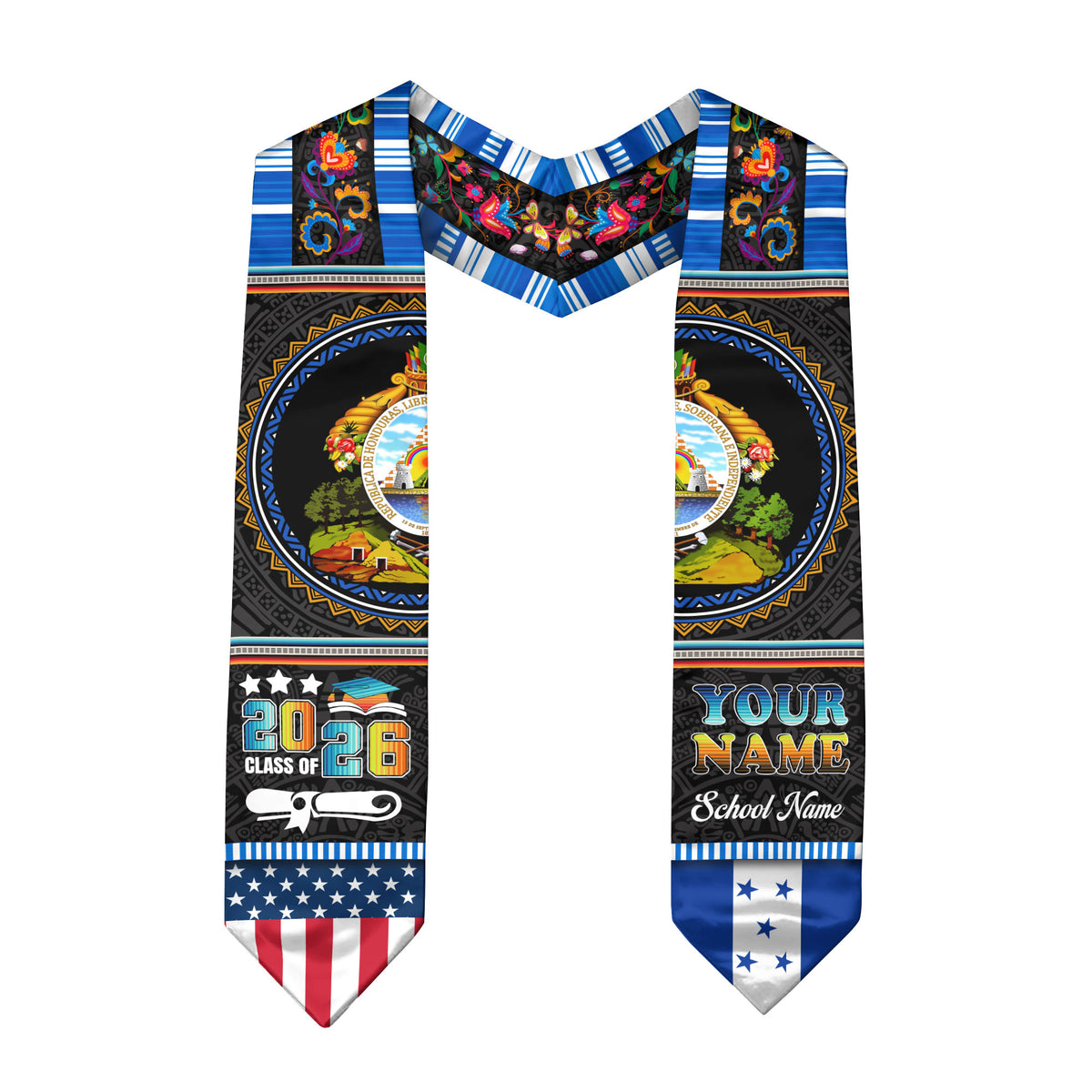 Honduras Graduation Sash 2026, Honduran Flag Stole, Custom Touch Graduation Stole