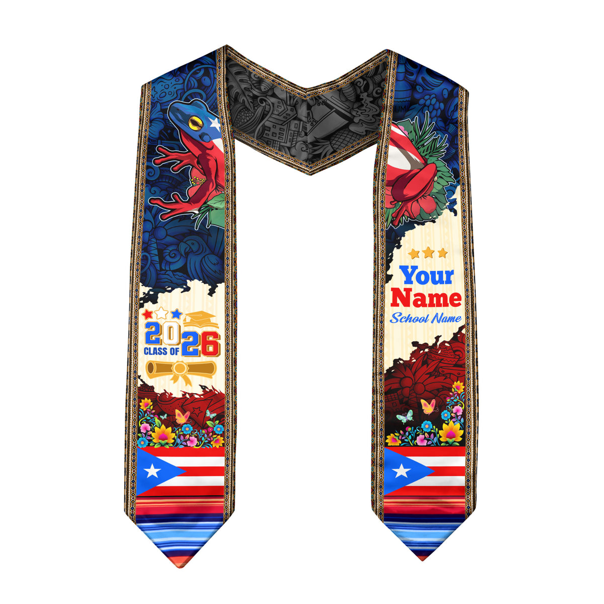 Puerto Rico Flag Graduation Stole 2026, Puerto Rican Graduation Sash, Custom Finish