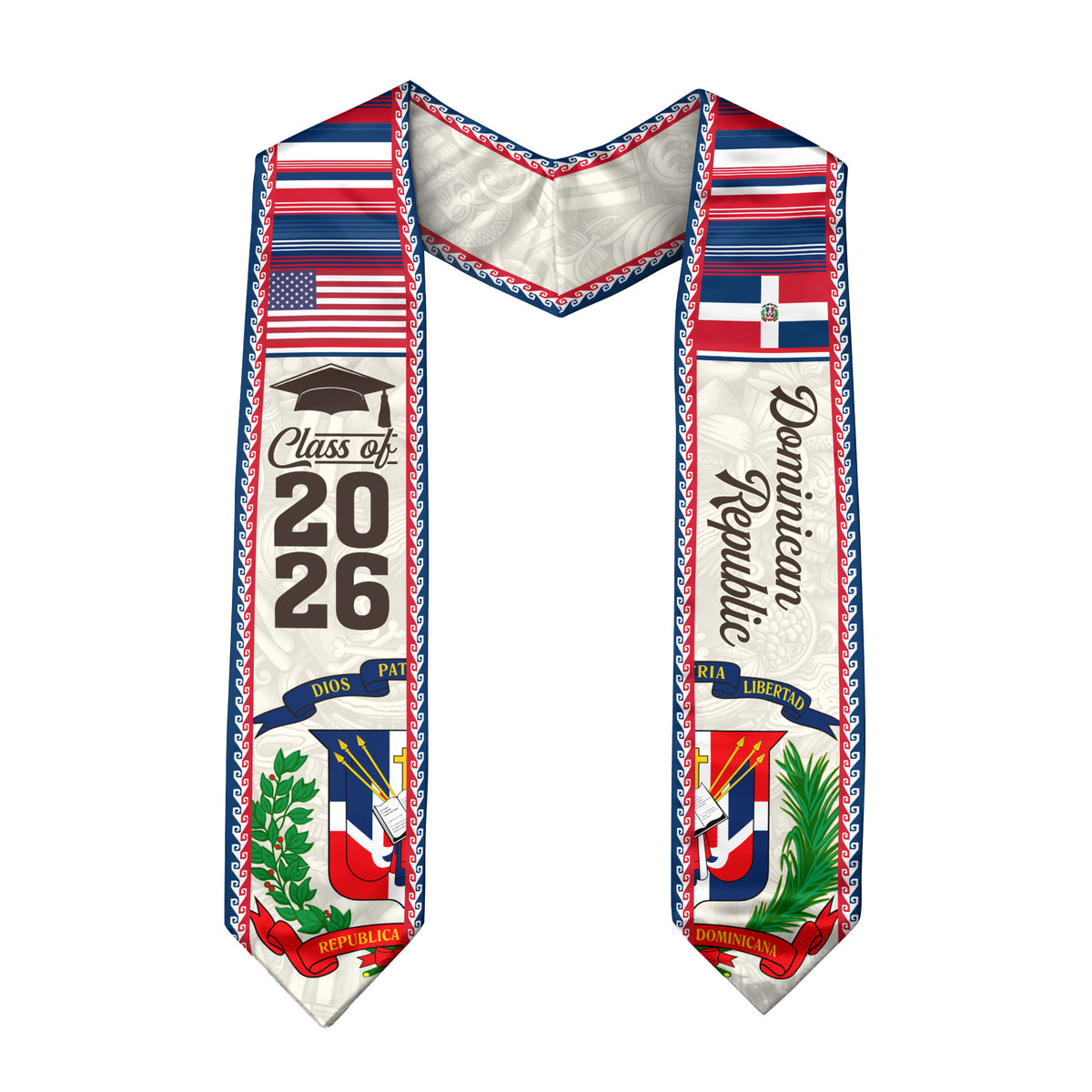 Dominican Graduation Stole 2026, Dominican Flag Graduation Sash, Classic Academic Graduation Stole Design